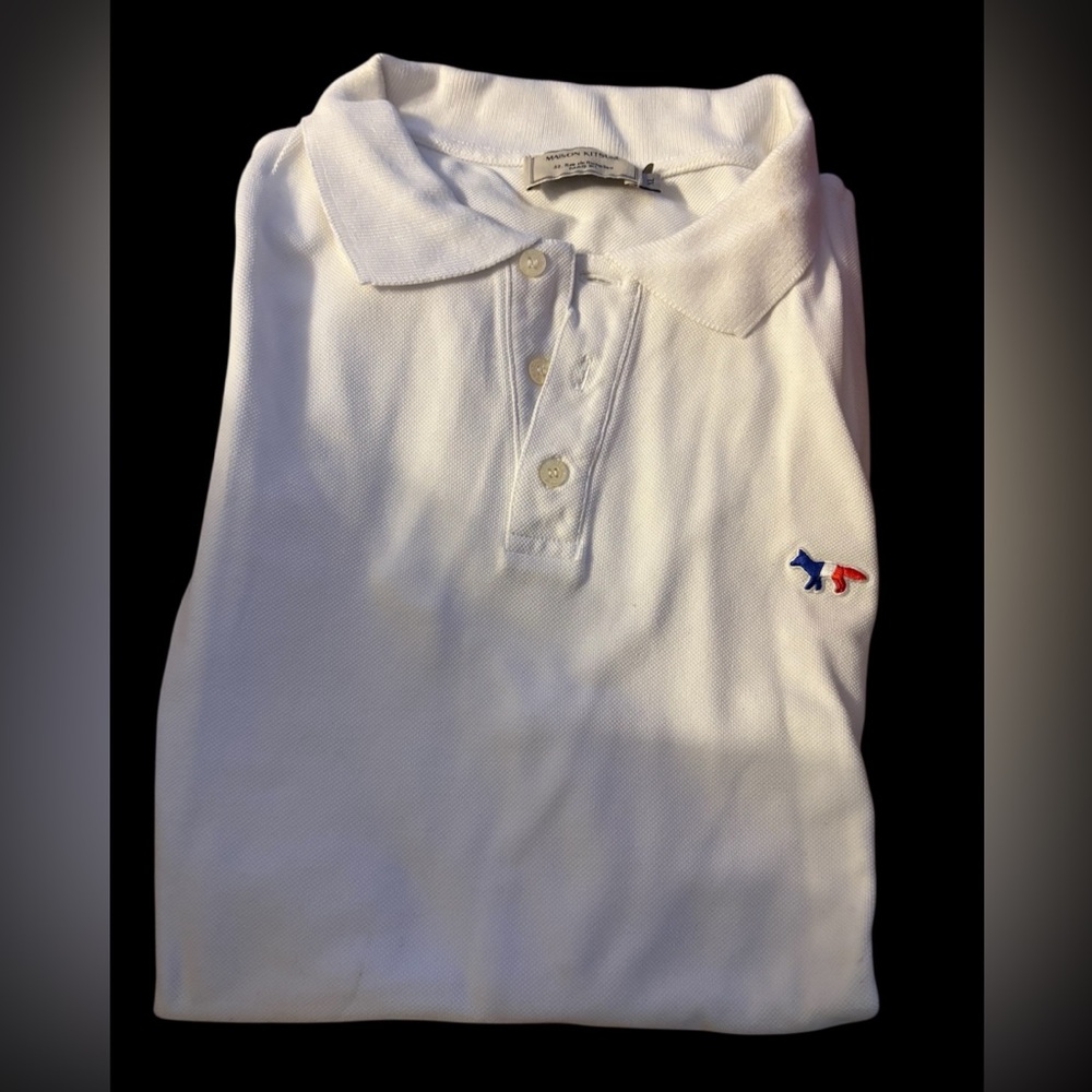 MAISON KITSUNE White Polo with Blue and Red Accent